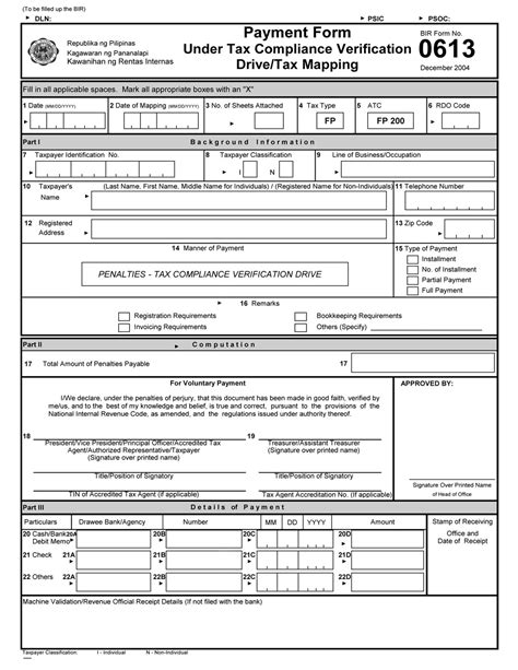 Tax Mapping Compliance with BIR Form 0613 .